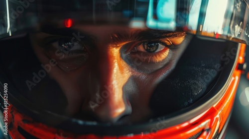 Dramatic close-up portrait of racer