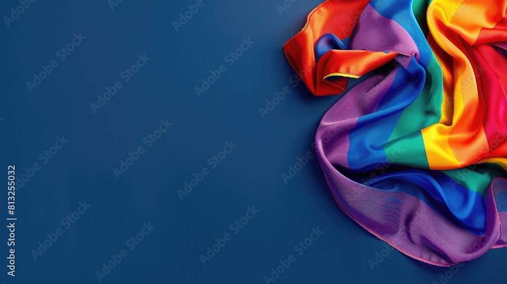 Obraz premium Vibrant rainbow-colored cloth on blue background, symbolizing LGBTQ+ pride