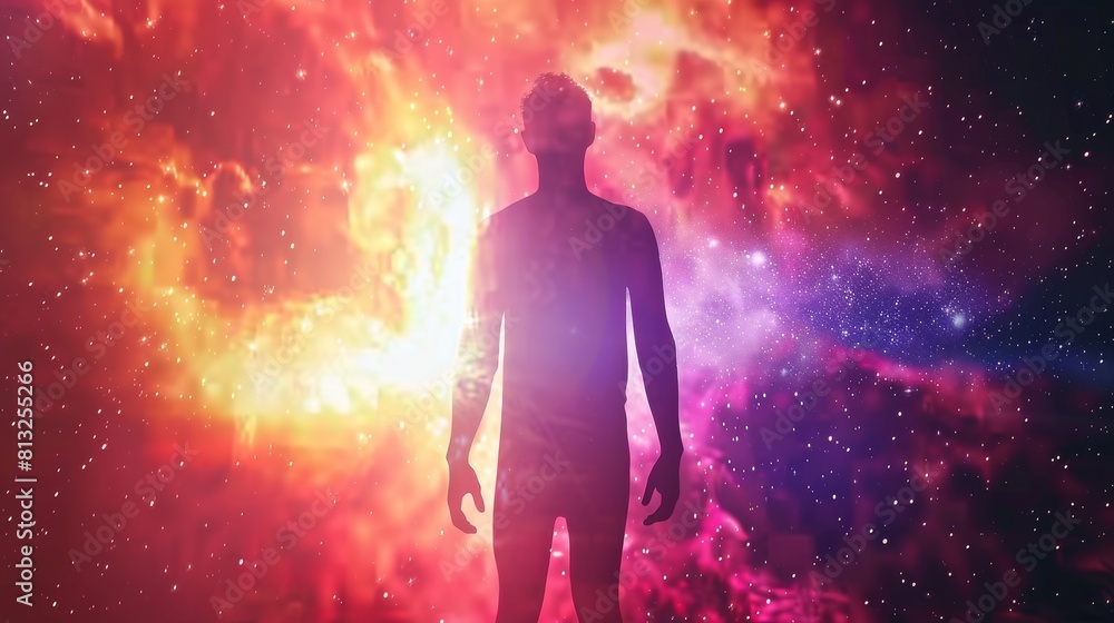 Fototapeta premium Astral body silhouette against abstract space backdrop embodies esoteric spirituality, Ai Generated