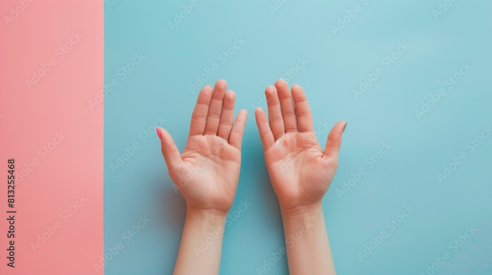 Female hands display stylish pastel manicure on duotone backdrop. Ai Generated Female hands display stylish pastel manicure on duotone backdrop. Ai Generated