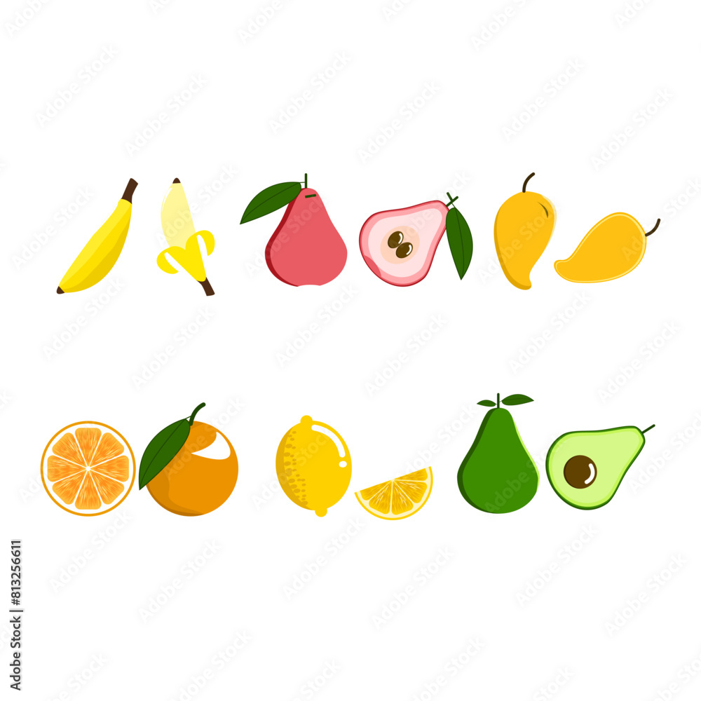Fruits Flat Design Icon Set