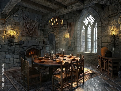 dinner room in medieval castle  3d model