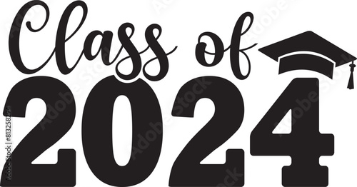 Graduation class of 2024 typography clip art design on plain white transparent isolated background for card, shirt, hoodie, sweatshirt, apparel, tag, mug, icon, poster or badge