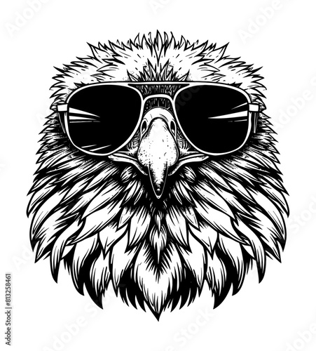 eagle sunglasses engraving black and white outline
