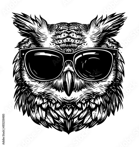 owl sunglasses engraving black and white outline