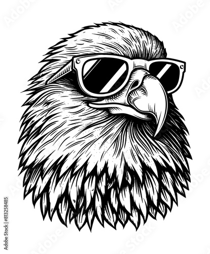 eagle sunglasses engraving black and white outline