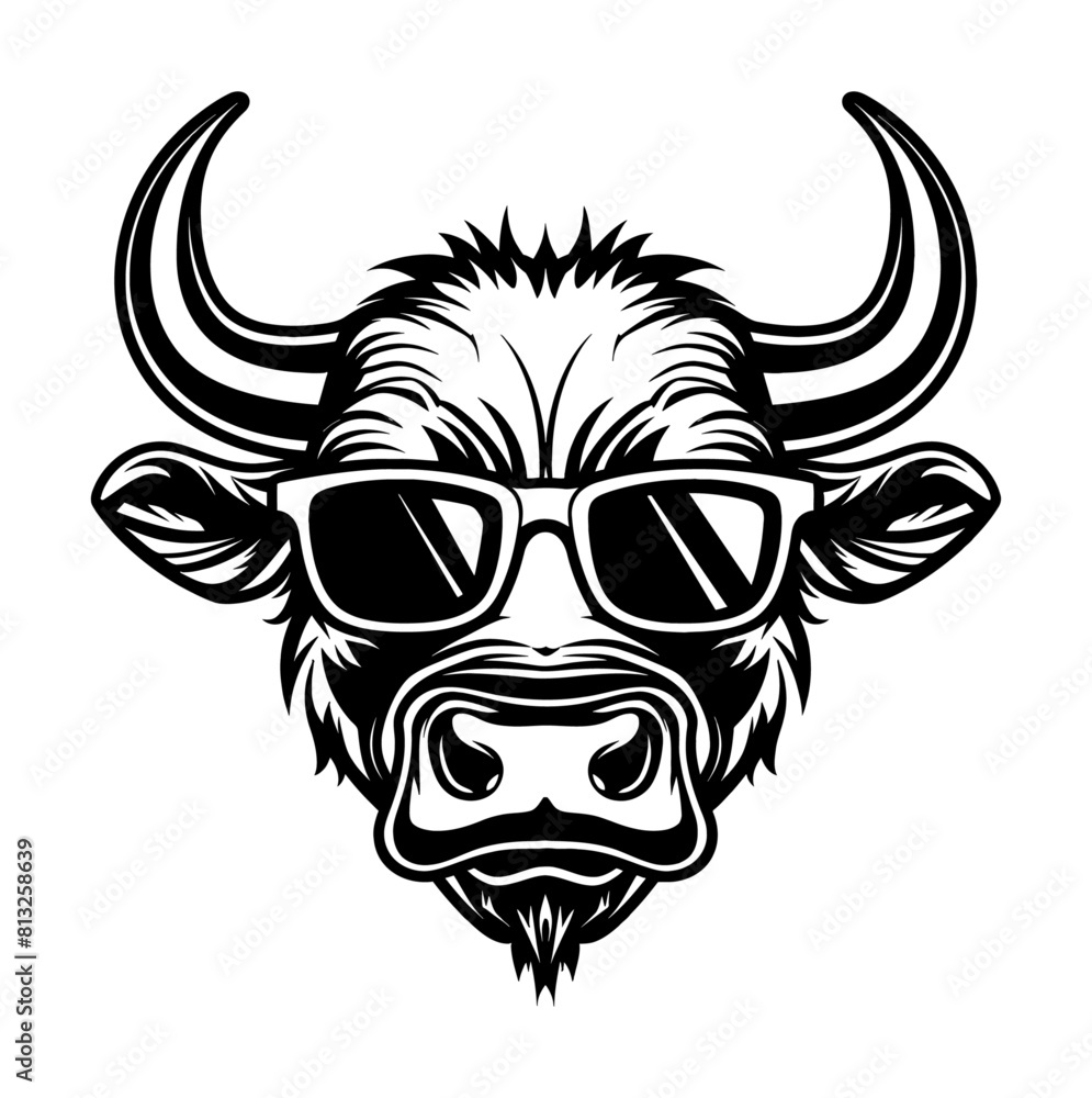 bull sunglasses engraving black and white outline