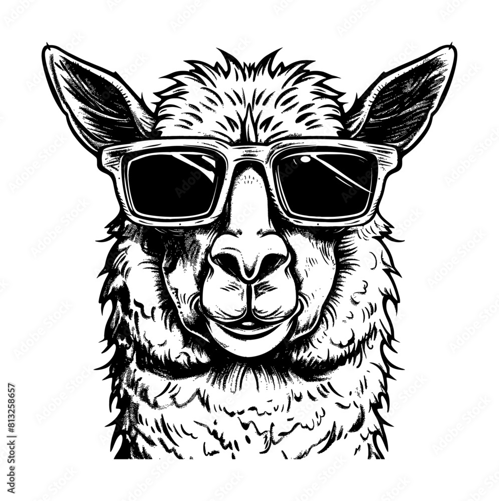 llama sunglasses engraving black and white outline llama sunglasses engraving black and white outline