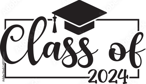 Graduation class of 2024 typography clip art design on plain white transparent isolated background for card, shirt, hoodie, sweatshirt, apparel, tag, mug, icon, poster or badge