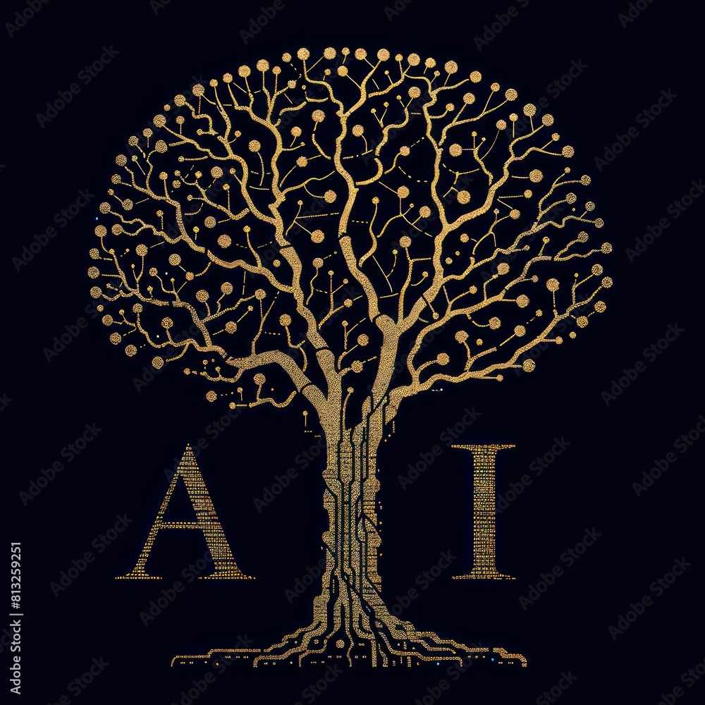 AI logo in dark blue tones, symbols neural networks or circuit patterns ...