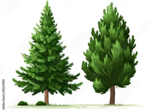 pine and cypress tree  white background