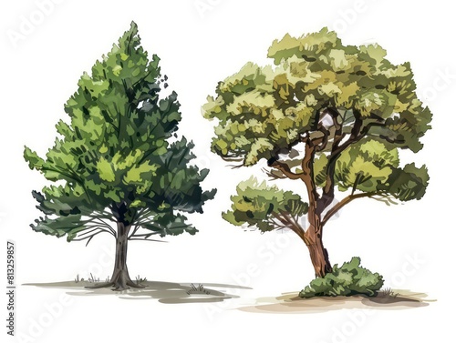 pine and cypress tree  white background