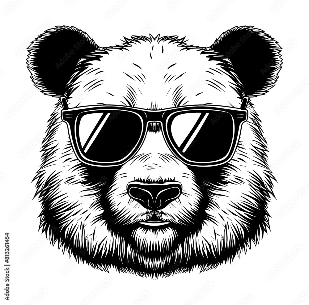 panda sunglasses engraving black and white outline panda sunglasses engraving black and white outline