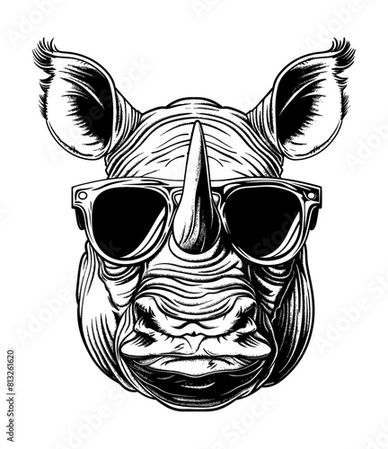 rhino sunglasses engraving black and white outline