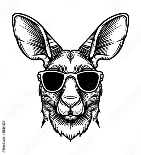 kangaroo sunglasses engraving black and white outline