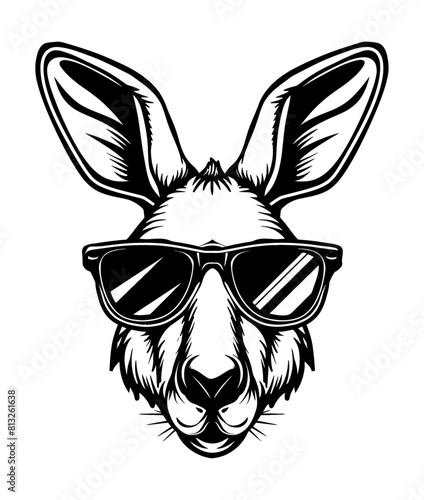kangaroo sunglasses engraving black and white outline