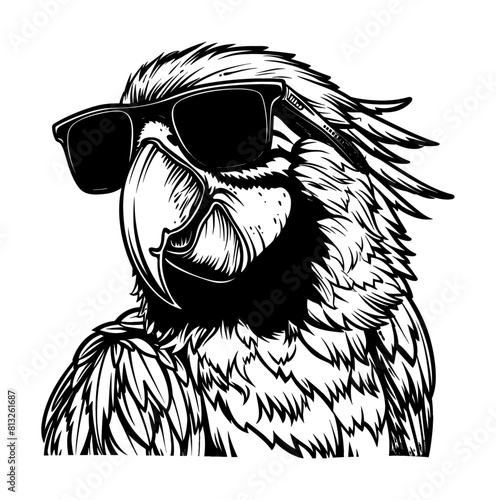 parrot sunglasses engraving black and white outline