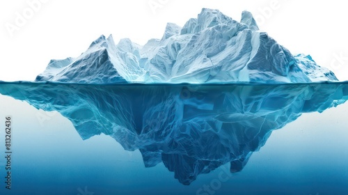 massive ice wall floating in the ocean on white background