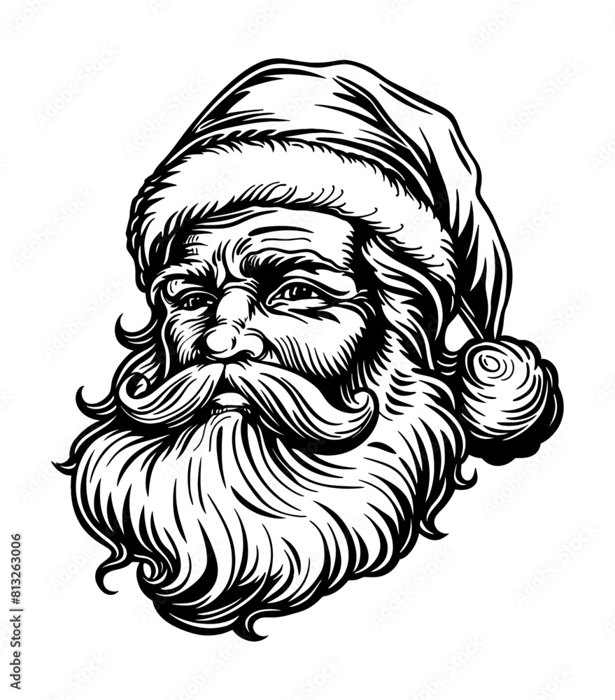 retro santa portrait engraving black and white outline retro santa portrait engraving black and white outline