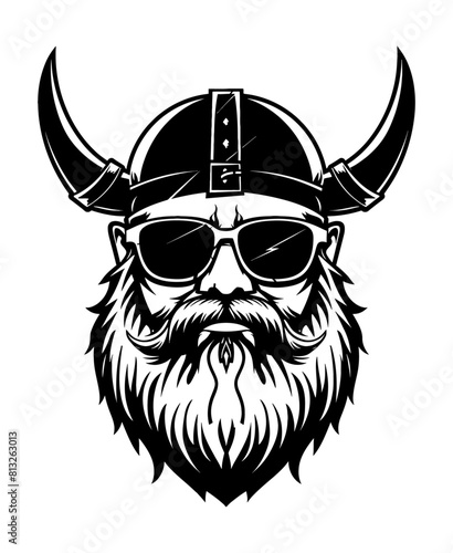 viking sunglasses engraving black and white outline