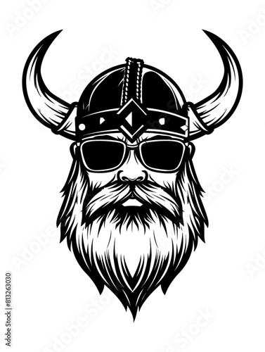 viking sunglasses engraving black and white outline