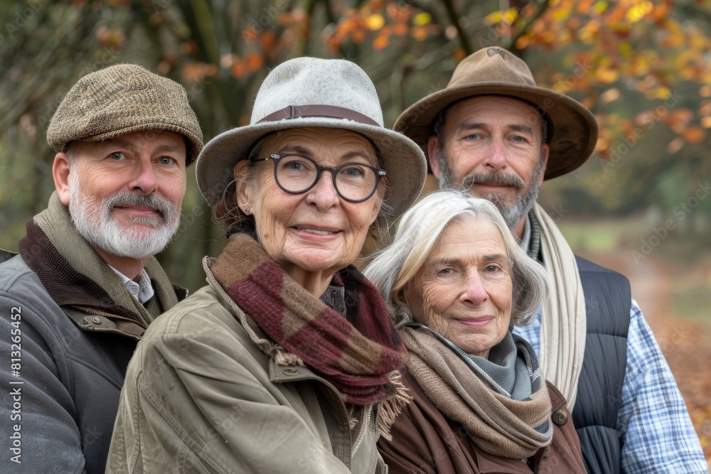 Portrait of a group of senior people in the autumn park. Portrait of a group of senior people in the autumn park.