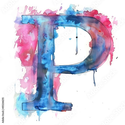 watercolor letter P on a white background