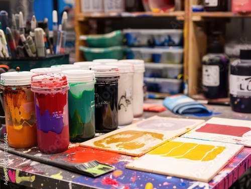 screen printing workshop  screens and ink buckets