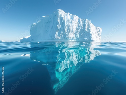 big iceberg transparent waters  showing underneath the surface of the water