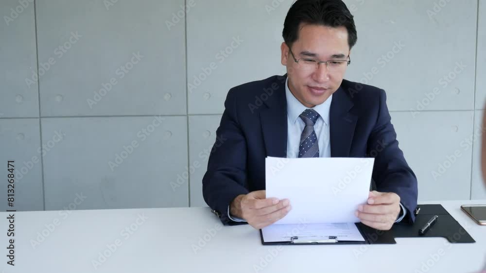 Job Interview with headhunter agent and applicant. Job HR applicants having an interview with Human resource manager jobs interviewing with confident candidate at business firm office give cv resume Job Interview with headhunter agent and applicant. Job HR applicants having an interview with Human resource manager jobs interviewing with confident candidate at business firm office give cv resume