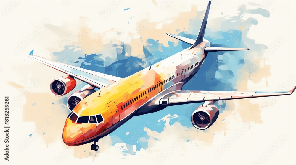 Naklejka premium Airplane journey theme water color Complementary Color Scheme