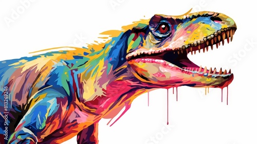 Colorful illustration of a Tyrannosaurus Rex dinosaur. © narak0rn