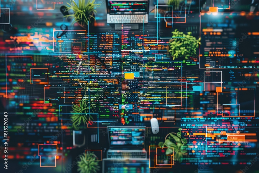 Bright computer code shapes a vivid website structure, with dynamic ...