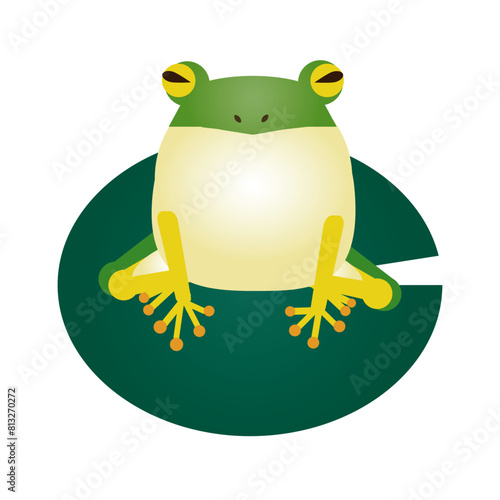 葉っぱの上に座るアマガエルのイラスト