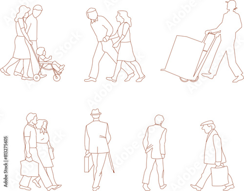 vector illustration, sketch design, drawing of a collection of people's activities with funny movements for design completeness