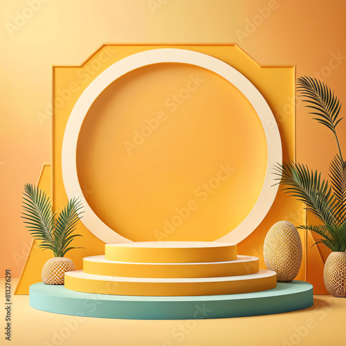 stage podium showcase mockup with tropical summer themes