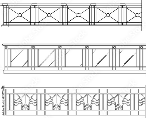 vector illustration sketch design drawing of modern iron fence.