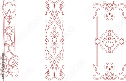 vector illustration sketch design drawing, old classic vintage ethnic traditional jalousie iron decoration ornament 