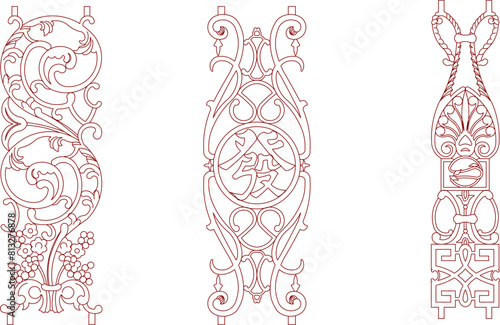 vector illustration sketch design drawing, old classic vintage ethnic traditional jalousie iron decoration ornament