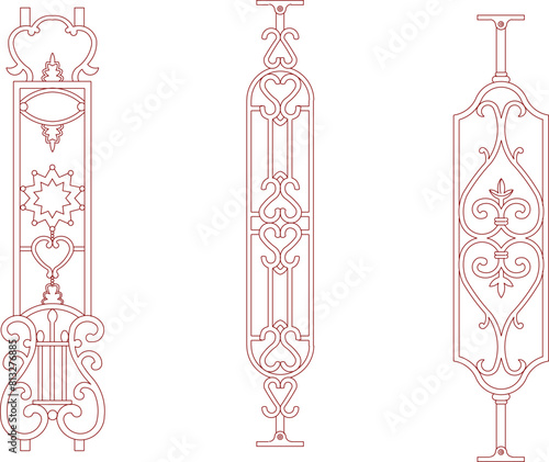 vector illustration sketch design drawing, old classic vintage ethnic traditional jalousie iron decoration ornament