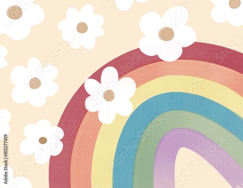 background with flowers and rainbow 