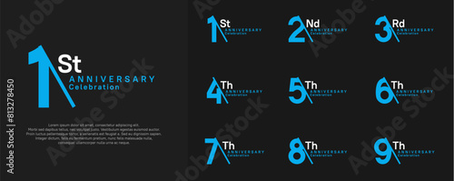 anniversary logotype vector set. white and blue color with slash for celebration day