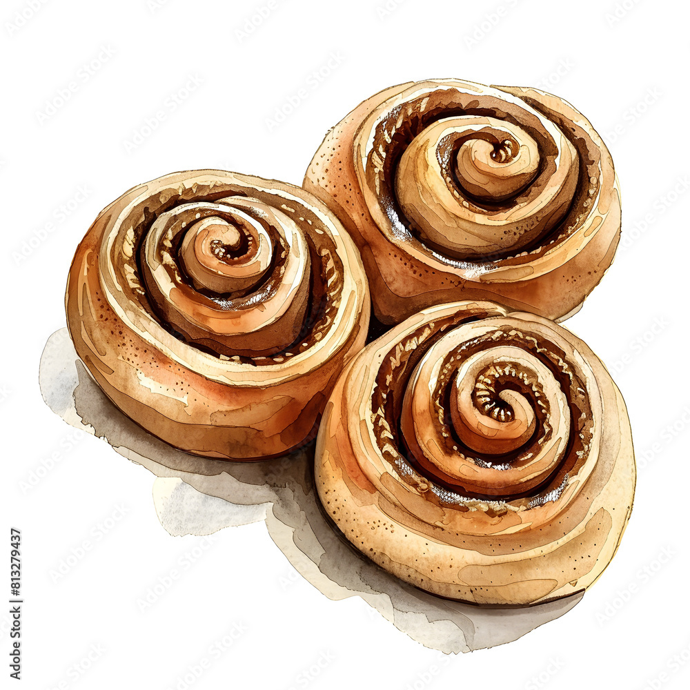 Fototapeta premium Clipart illustration of cinnamon rolls on a white background. Suitable for crafting and digital design projects.[A-0002]