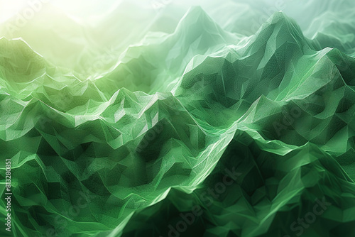 The image is a green mountain range with a lot of texture