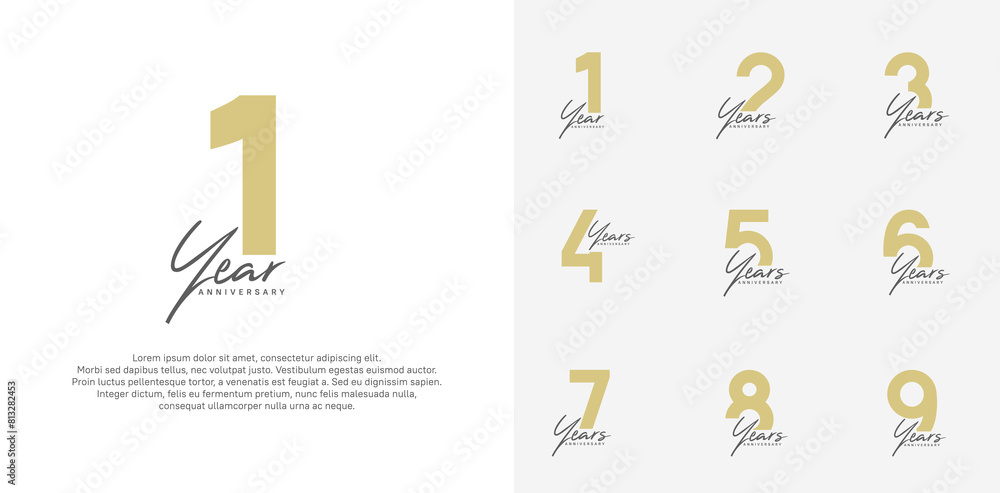 anniversary logotype vector design set with black handwriting, brown color can be use for special day