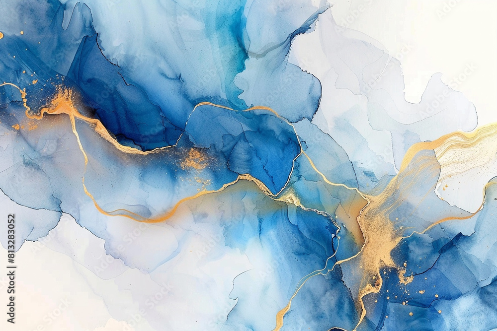 Naklejka premium Modern watercolor background or elegant card design. blue and golden