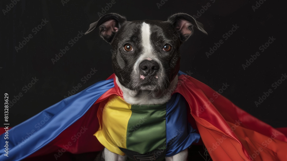 a dog in a superhero costume with a vibrant cape a dog in a superhero costume with a vibrant cape
