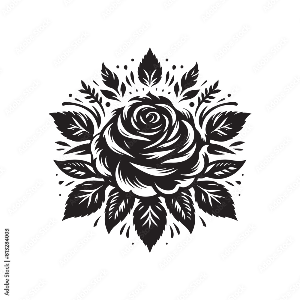 rose vector silhouette, rose vector black and white color, rose vector ...