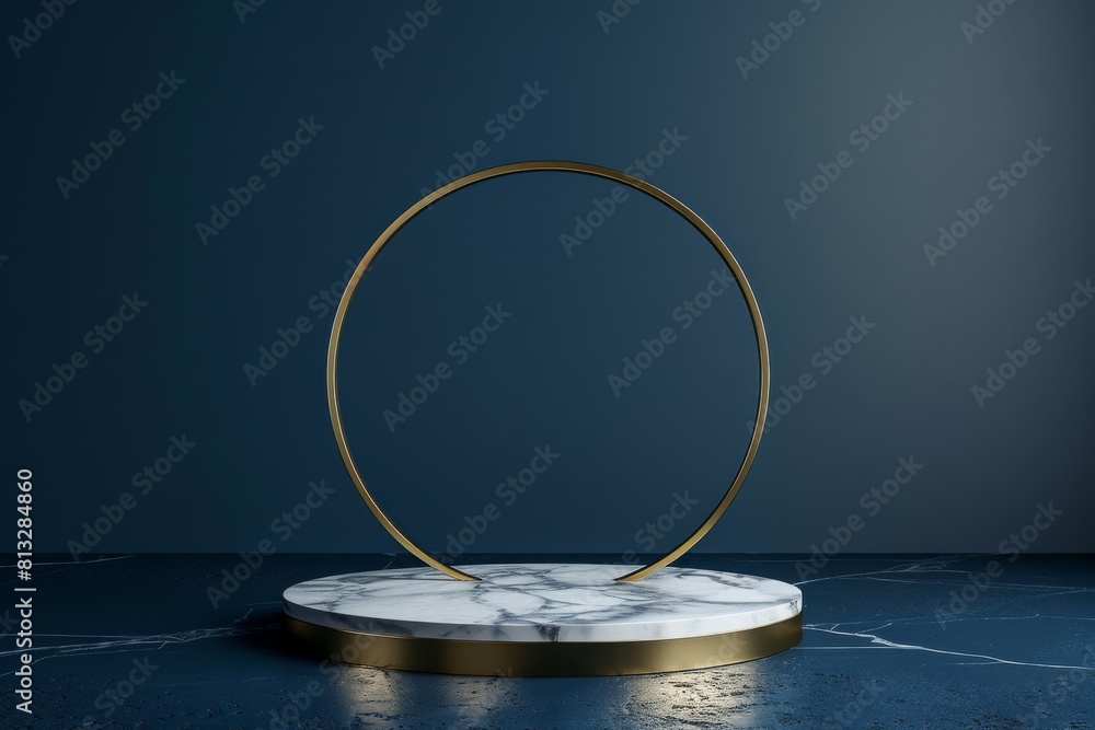Marble stone with gold lining product podium on dark background Marble stone with gold lining product podium on dark background