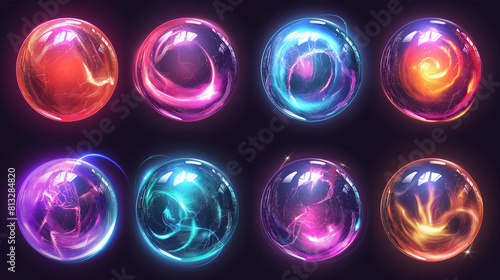 The Set of Magic energy ball icon with glow effect isolation, Illustration